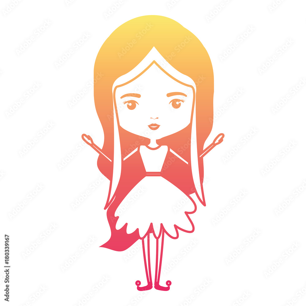 girly fairy without wings and long wavy hair in degraded magenta to yellow color contour girly fairy without wings and long wavy hair in degraded magenta to yellow color contour