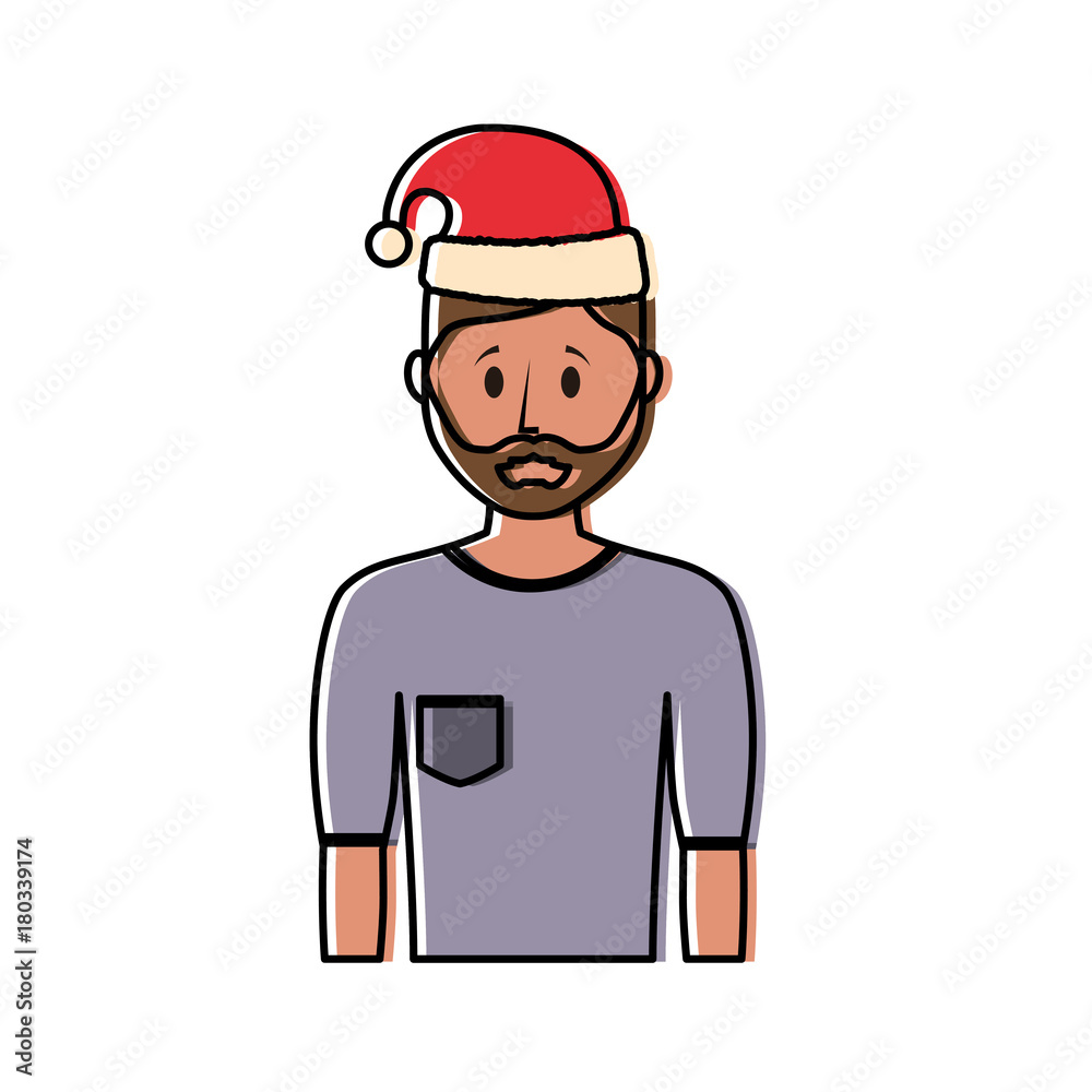 Obraz premium cartoon man with christmas hat icon over white background vector illustration