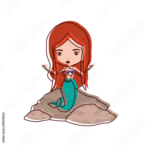 mermaid in a rock in watercolor silhouette