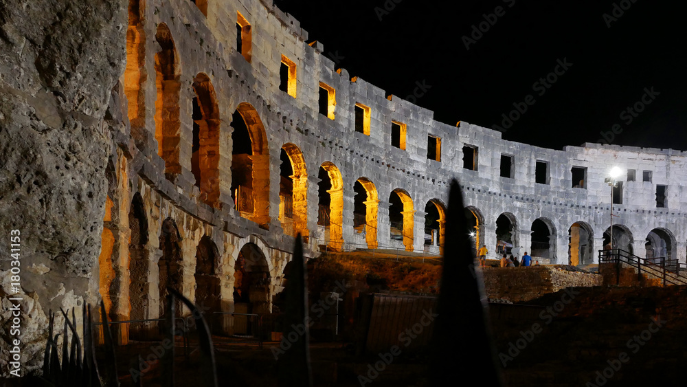 Pula, Croatia. View of the night coliseum