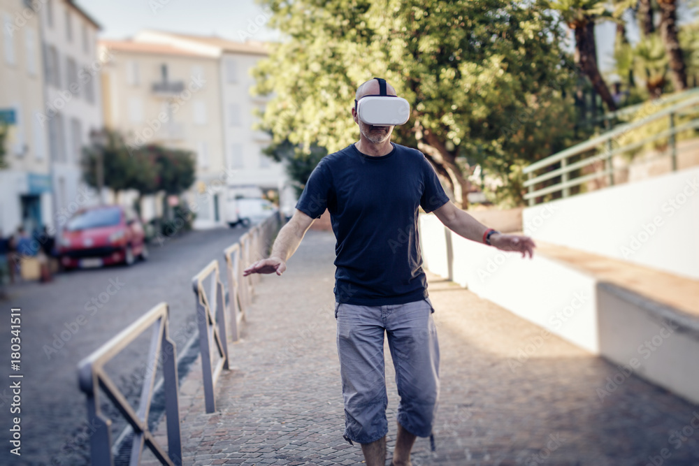 Man In The Street Wearing Vr Glasses