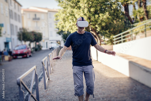Man In The Street Wearing Vr Glasses