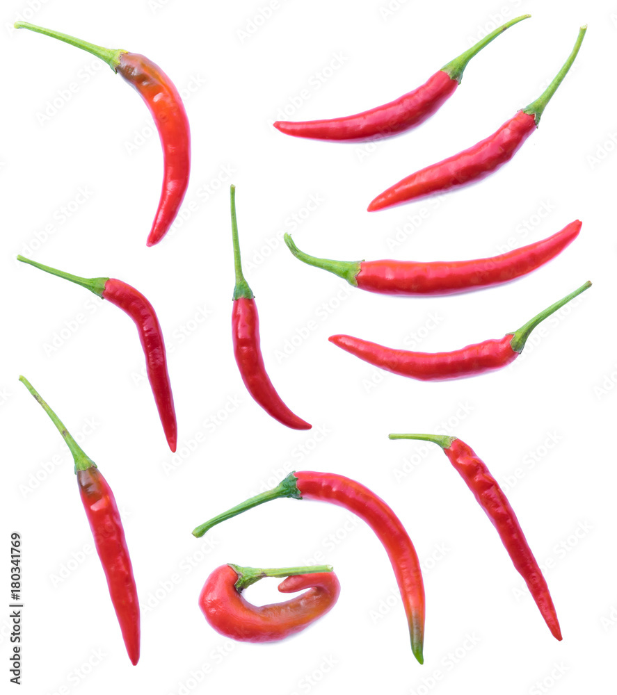 Set of red hot chilli pepper on white background