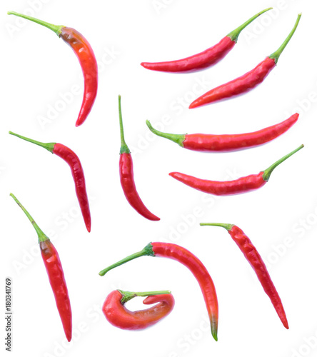 Set of red hot chilli pepper on white background