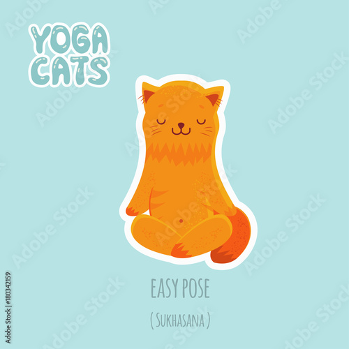 Sticker with cute cat practicing yoga