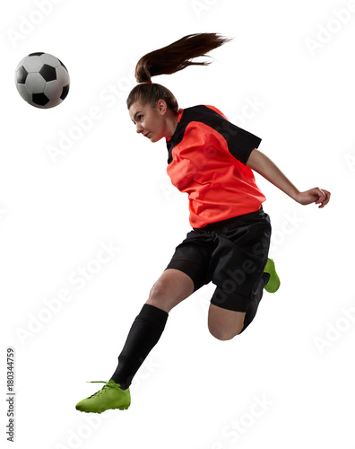 Fototapeta Naklejka Na Ścianę i Meble -  female soccer player isolated on white