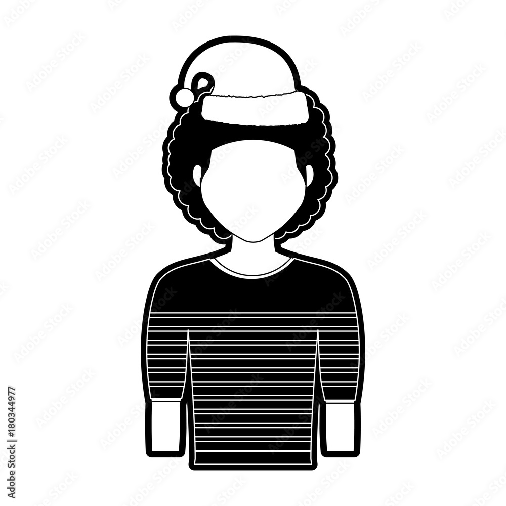flat line monochromatic man with santa hat over white background vector illustration flat line monochromatic man with santa hat over white background vector illustration