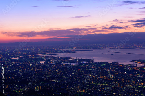 大阪、神戸の夜景 摩耶山掬星台からの眺め