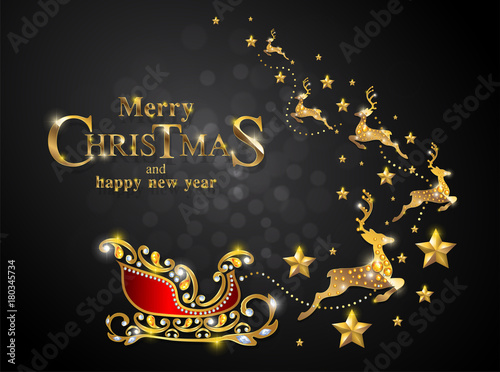 Christmas Greeting and New Years dinner menu card templates with gold patterned and crystals on background color.