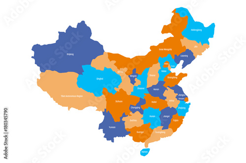Obraz na płótnie Map of administrative provinces of China. Vector illustration.