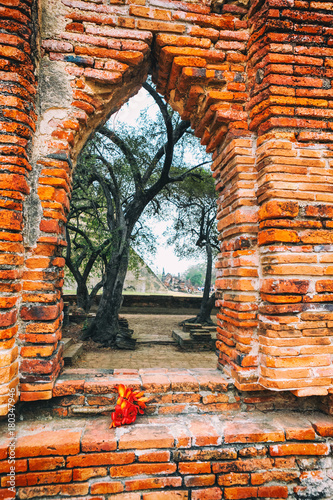 Arc of Wat Mahathat in Buddhist temple complex in Ayutthaya near Bangkok. Thailand