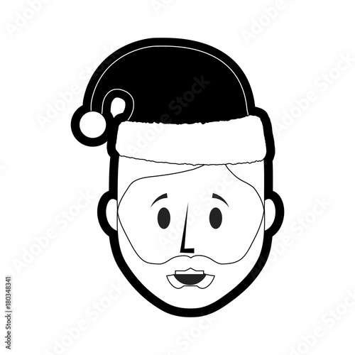 flat line monochromatic man face with santa hat over white background vector illustration