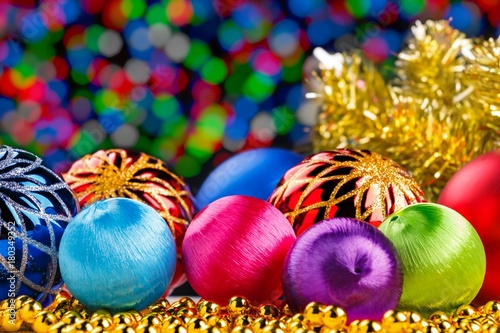 Christmas decorations on bokeh lights background