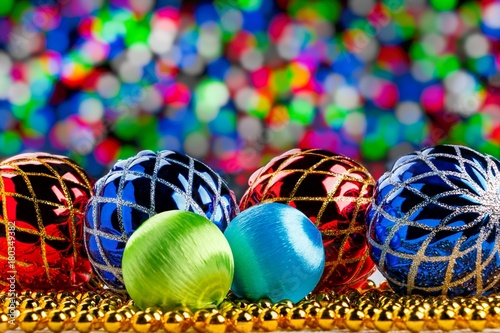 Christmas decorations on bokeh lights background