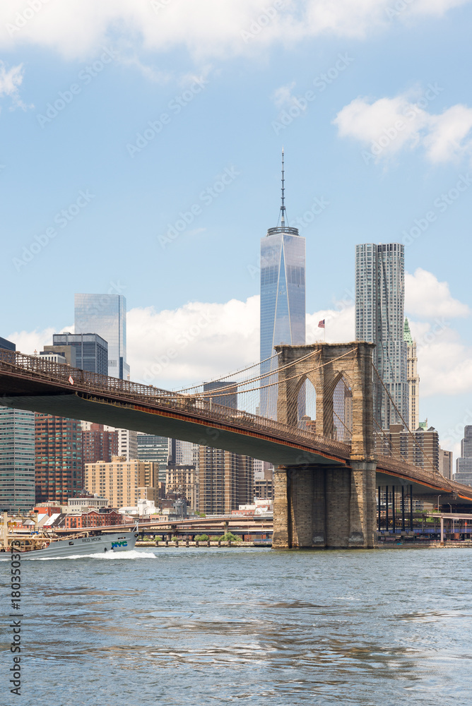 Fototapeta premium Brooklyn Bridge view and Manhattan skyline