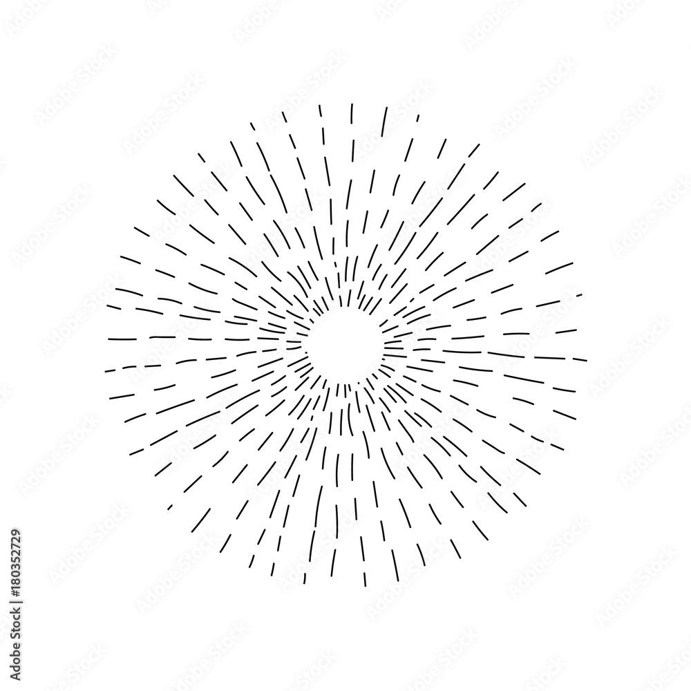Hand drawing of rays of the sun. Vintage style, Design elements. Vector sunburst.