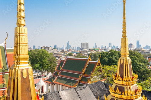 Bangkok, Thailand. Multiple roof tiers are important element of the Thai temple. The use of ornamented multiple tiers is reserved for roofs on temples, palaces and important public buildings