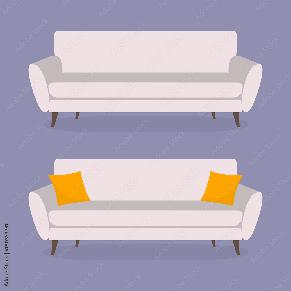 Sofa icon set. Couch with cushion or pillow. Furniture for living room. Vector illustration. Sofa icon set. Couch with cushion or pillow. Furniture for living room. Vector illustration.