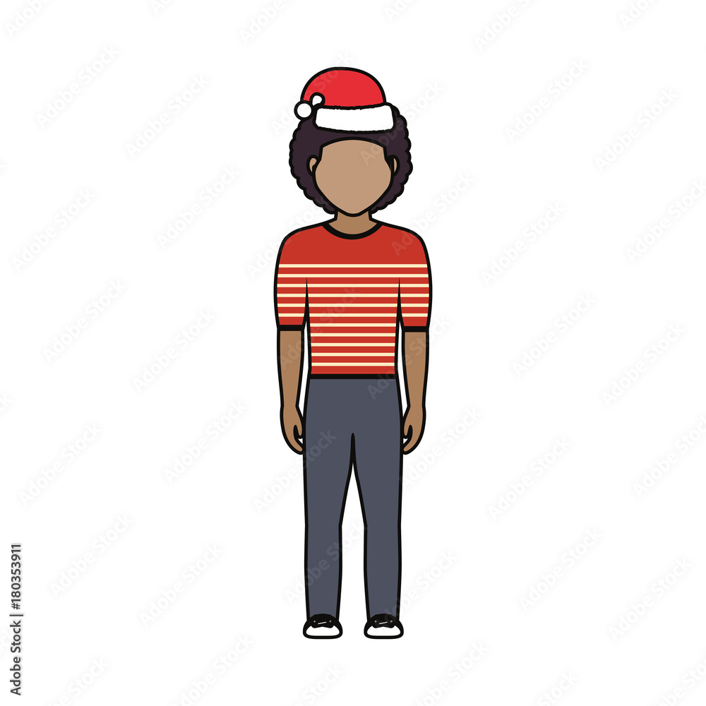 man standing with christmas hat icon over white background vector illustration man standing with christmas hat icon over white background vector illustration