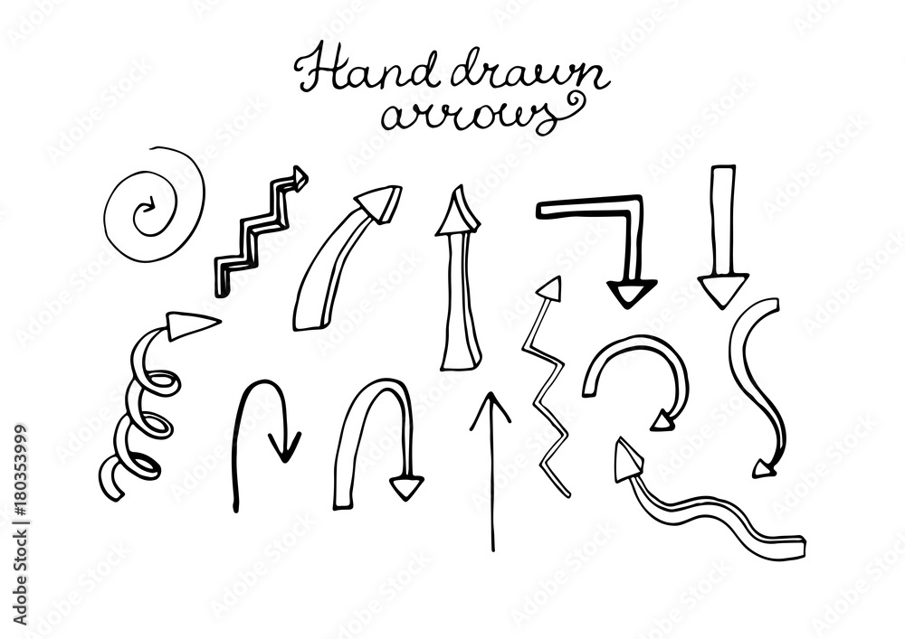 Obraz premium Set of hand drawn vector doodle arrows.