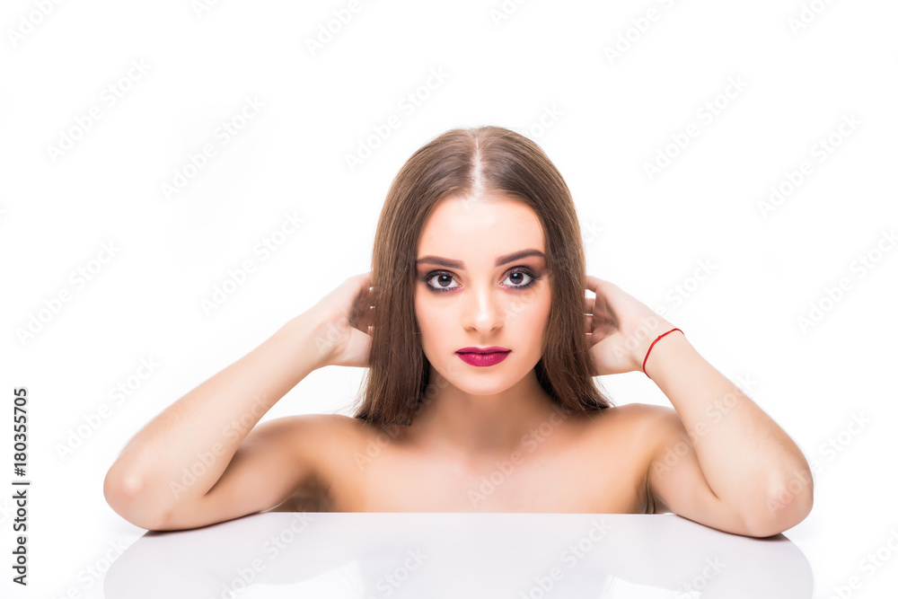Beautiful Young Woman with Clean Fresh Skin look away .Girl beauty face care. Facial treatment . Cosmetology , beauty and spa . Beautiful Young Woman with Clean Fresh Skin look away .Girl beauty face care. Facial treatment . Cosmetology , beauty and spa .