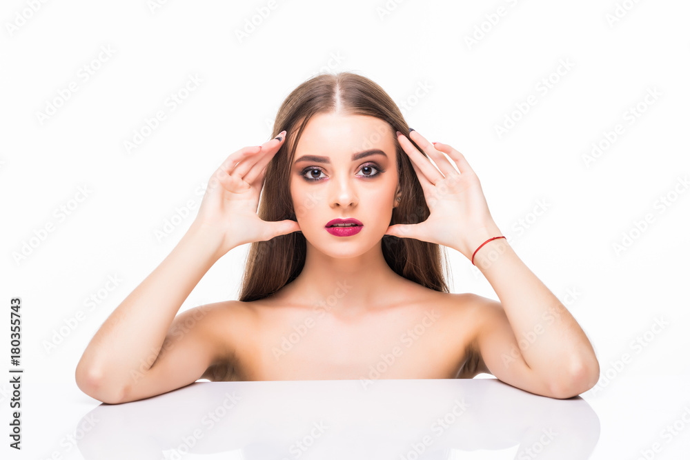 Beautiful Young Woman with Clean Fresh Skin look away .Girl beauty face care. Facial treatment . Cosmetology , beauty and spa . Beautiful Young Woman with Clean Fresh Skin look away .Girl beauty face care. Facial treatment . Cosmetology , beauty and spa .