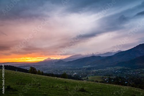 Dawn over Zakopane in Tatra mountains from Koscielisko  Poland