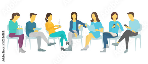 Seven people set work sitting on chairs Men and women