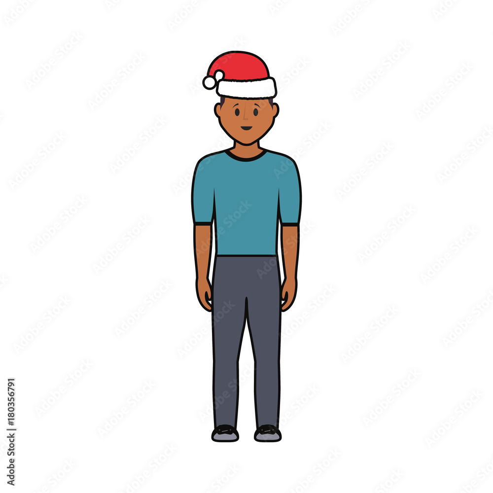 man standing with christmas hat icon over white background vector illustration