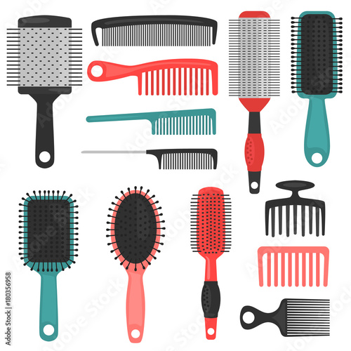 Different hair combs color icons set