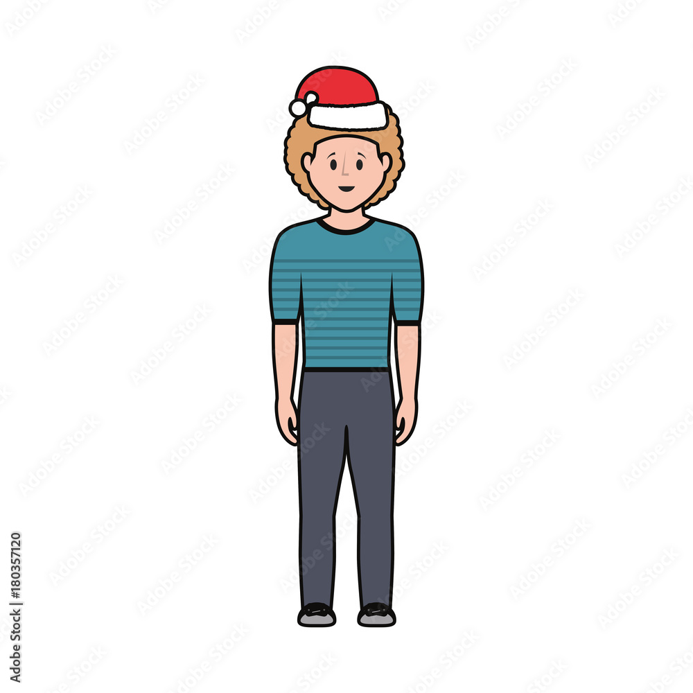 man standing with christmas hat icon over white background vector illustration