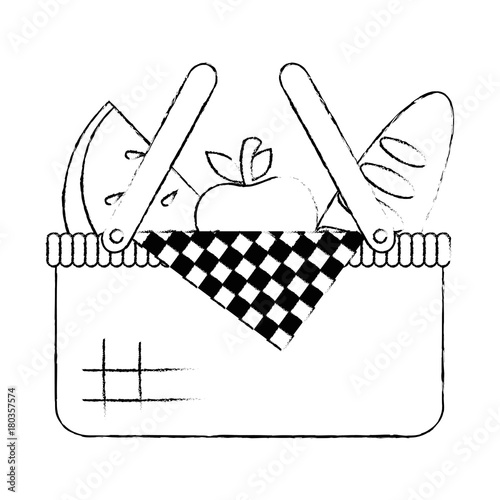 picnic basket with bread and fruits vector illustration design