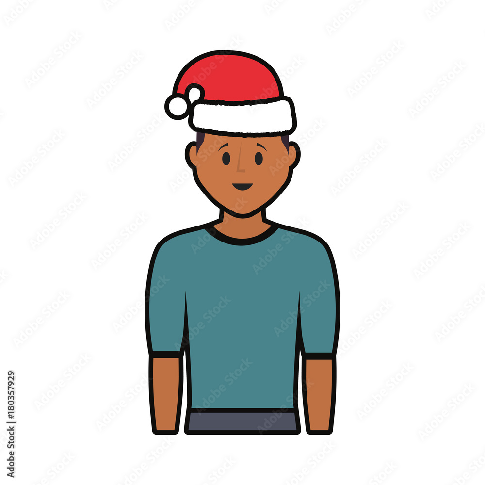 cartoon man with christmas hat icon over white background vector illustration