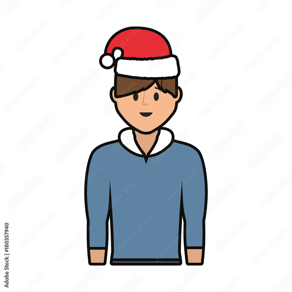 cartoon man with christmas hat icon over white background vector illustration cartoon man with christmas hat icon over white background vector illustration