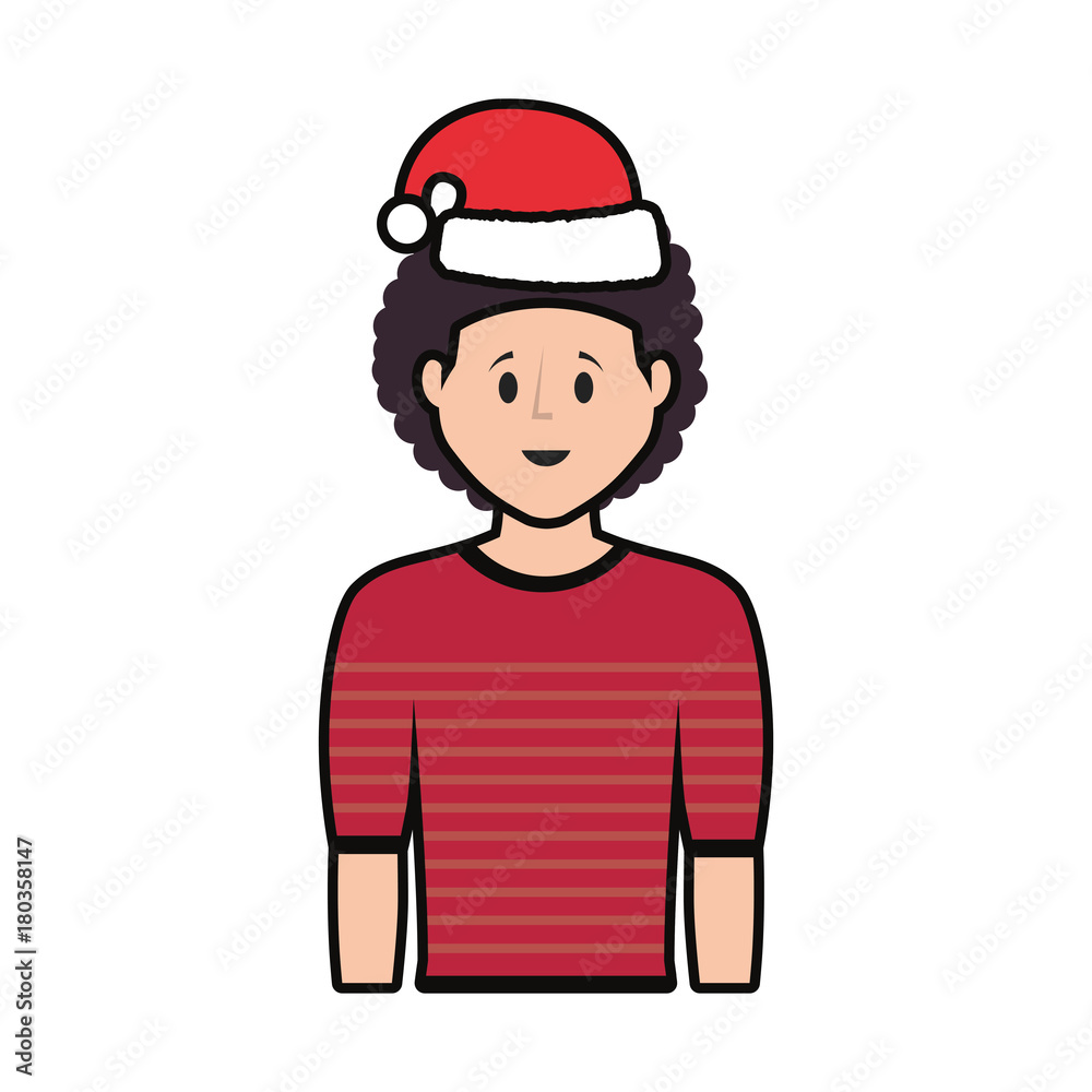cartoon man with christmas hat icon over white background vector illustration cartoon man with christmas hat icon over white background vector illustration