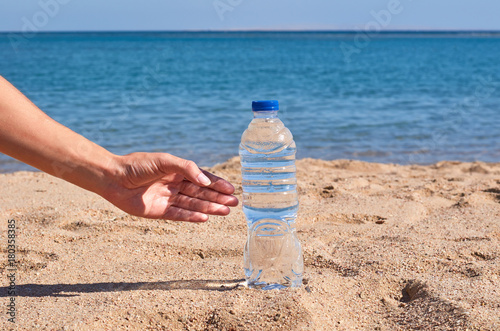 Bottled water on a hot day at the beach