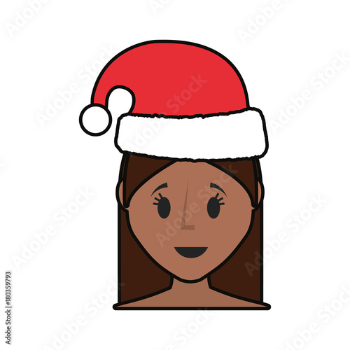cartoon woman with christmas hat icon over white background vector illustration