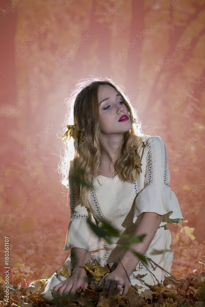 Fantasy Fairy Tale Forest , young woman posing as nymph Fantasy Fairy Tale Forest , young woman posing as nymph