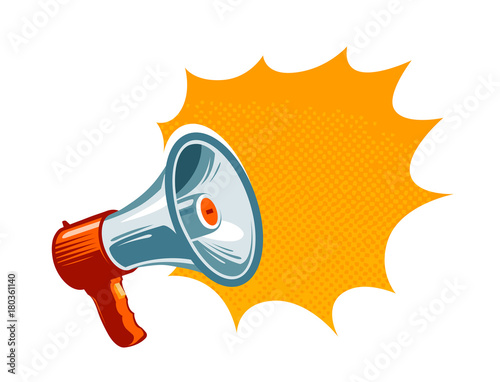 Loudspeaker, megaphone, bullhorn icon or symbol. Advertising, promotion concept. Vector illustration