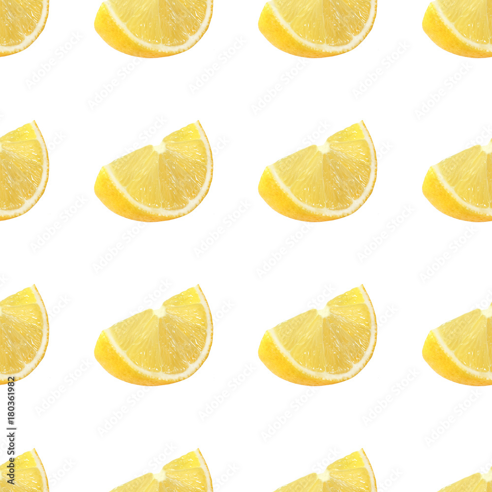 Fototapeta premium Seamless pattern from slices piece of lemon fruits isolated on white background