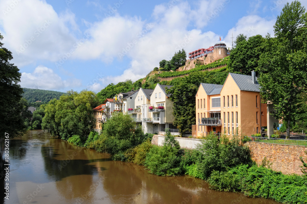 Cityscape of Bad Kreuznach with its historical houses and vineyards