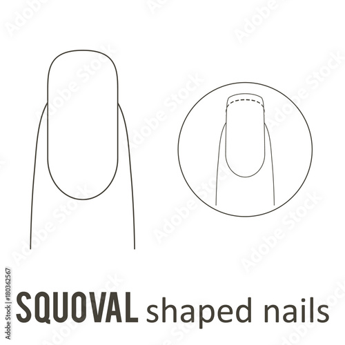 Nail manicure. How to make squoval nail shape. Vector photo