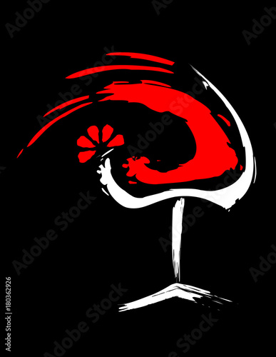 red wine glass. Oriental style vector logo