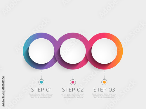 Modern 3D infographic template with 3 steps. Business circle template with options for brochure, diagram, workflow, timeline, web design. Vector EPS 10