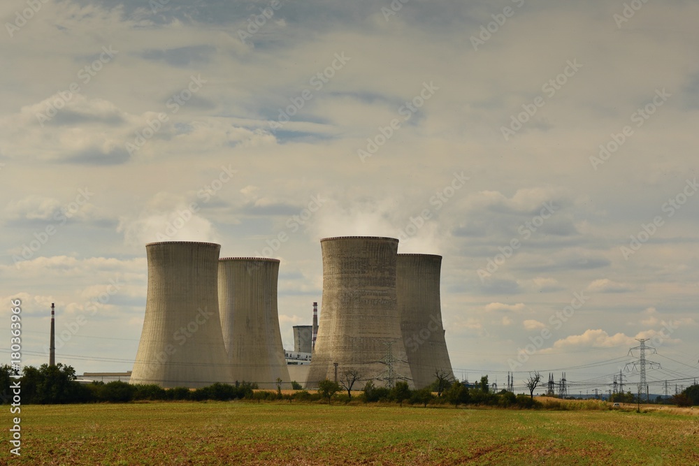 Nuclear plant . Landscape with power station chimneys. Dukovany Czech Republic.