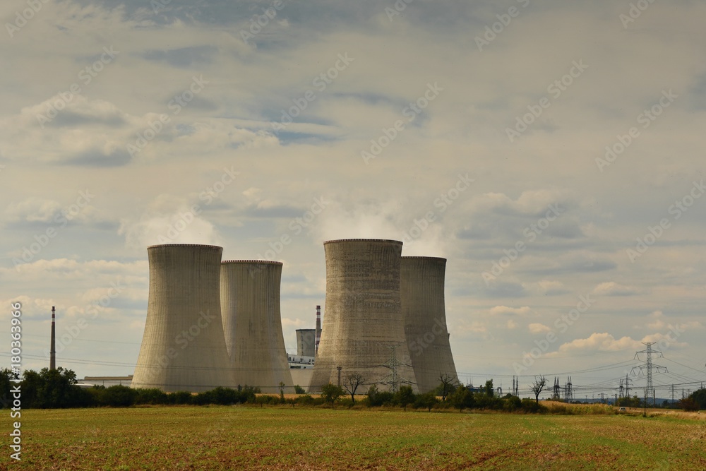 Nuclear plant . Landscape with power station chimneys. Dukovany Czech Republic. Nuclear plant . Landscape with power station chimneys. Dukovany Czech Republic.