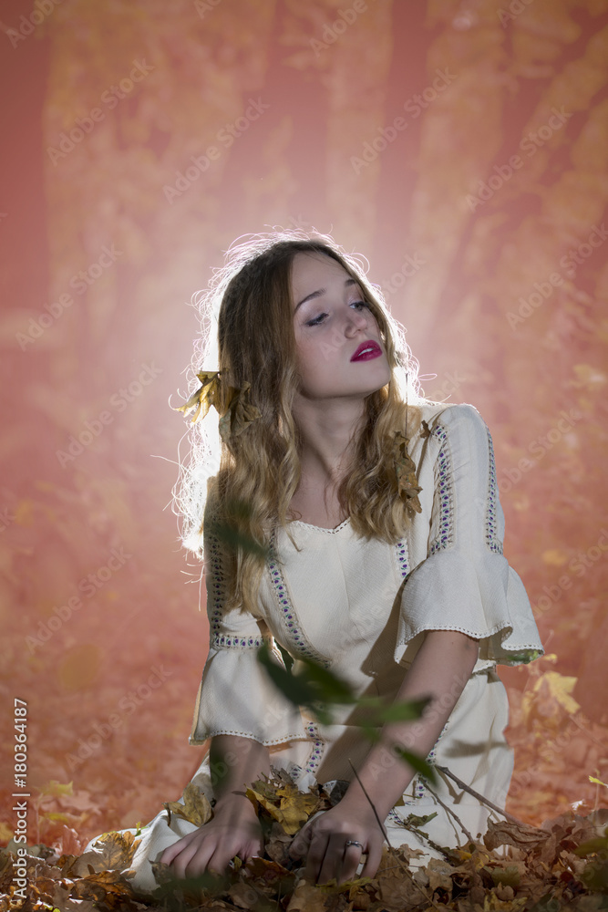 Fantasy Fairy Tale Forest , young woman posing as nymph Fantasy Fairy Tale Forest , young woman posing as nymph