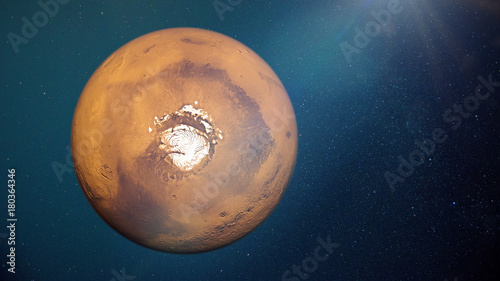 Fototapeta Naklejka Na Ścianę i Meble -  Mars in natural colors with the Red Planet's north polar ice cap