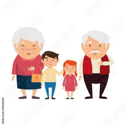 couple of grandparents with grandchildren avatars characters vector illustration design