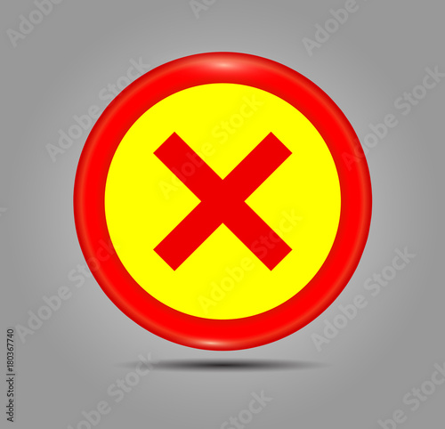 Simple web button: Circle and red cross. Cross symbol in red color, vector illustration. Accept red button glossy web icon on grey background.